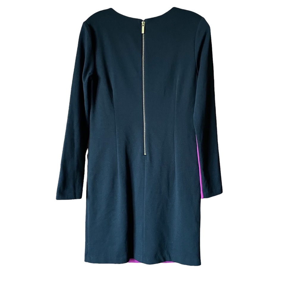 Michael Kors Long Sleeve Black and Magenta Color Block Dress Size 6 - Picture 2 of 5